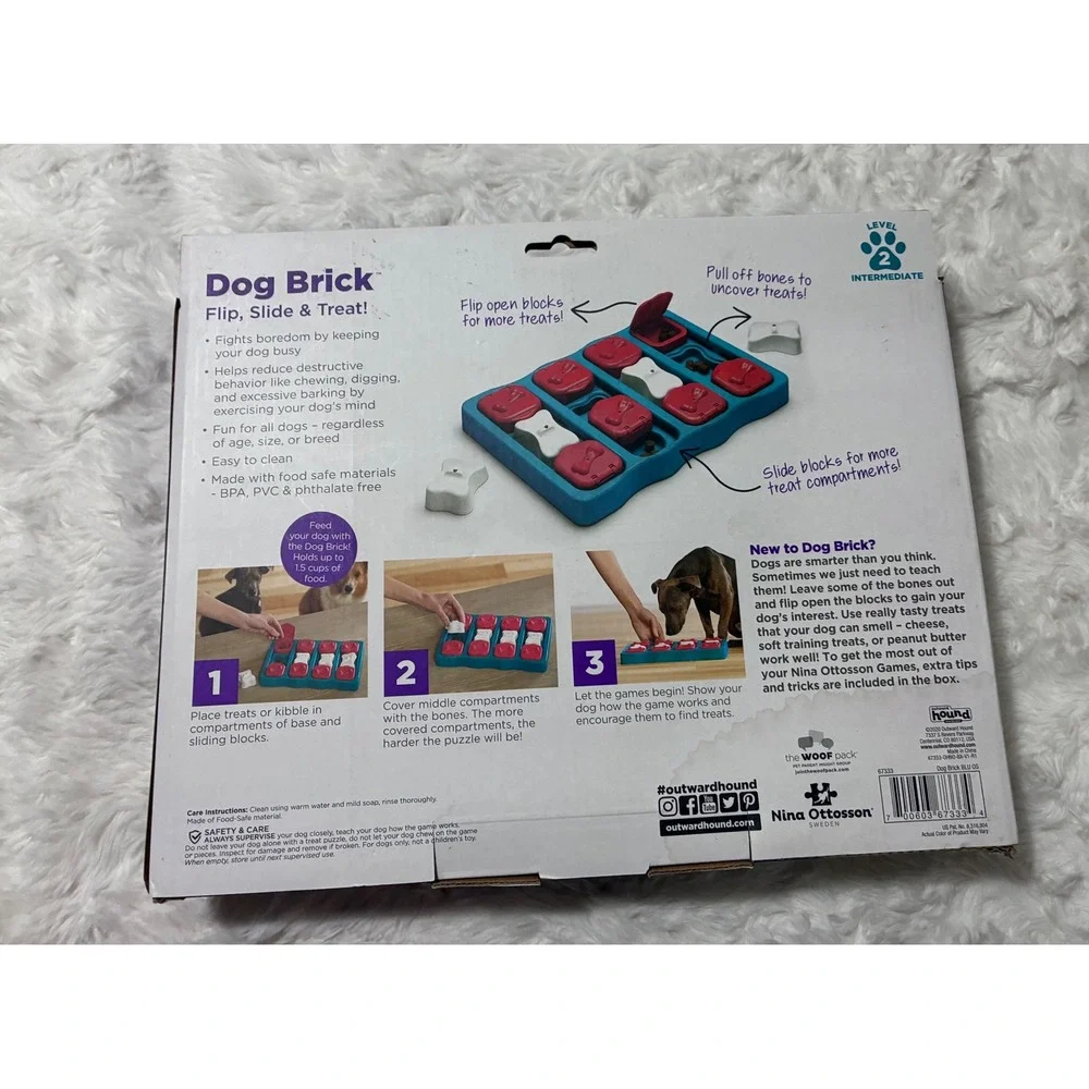 Outward Hound Nina Ottosson Dog Brick Interactive Treat Puzzle Toy Level 2 Blue
